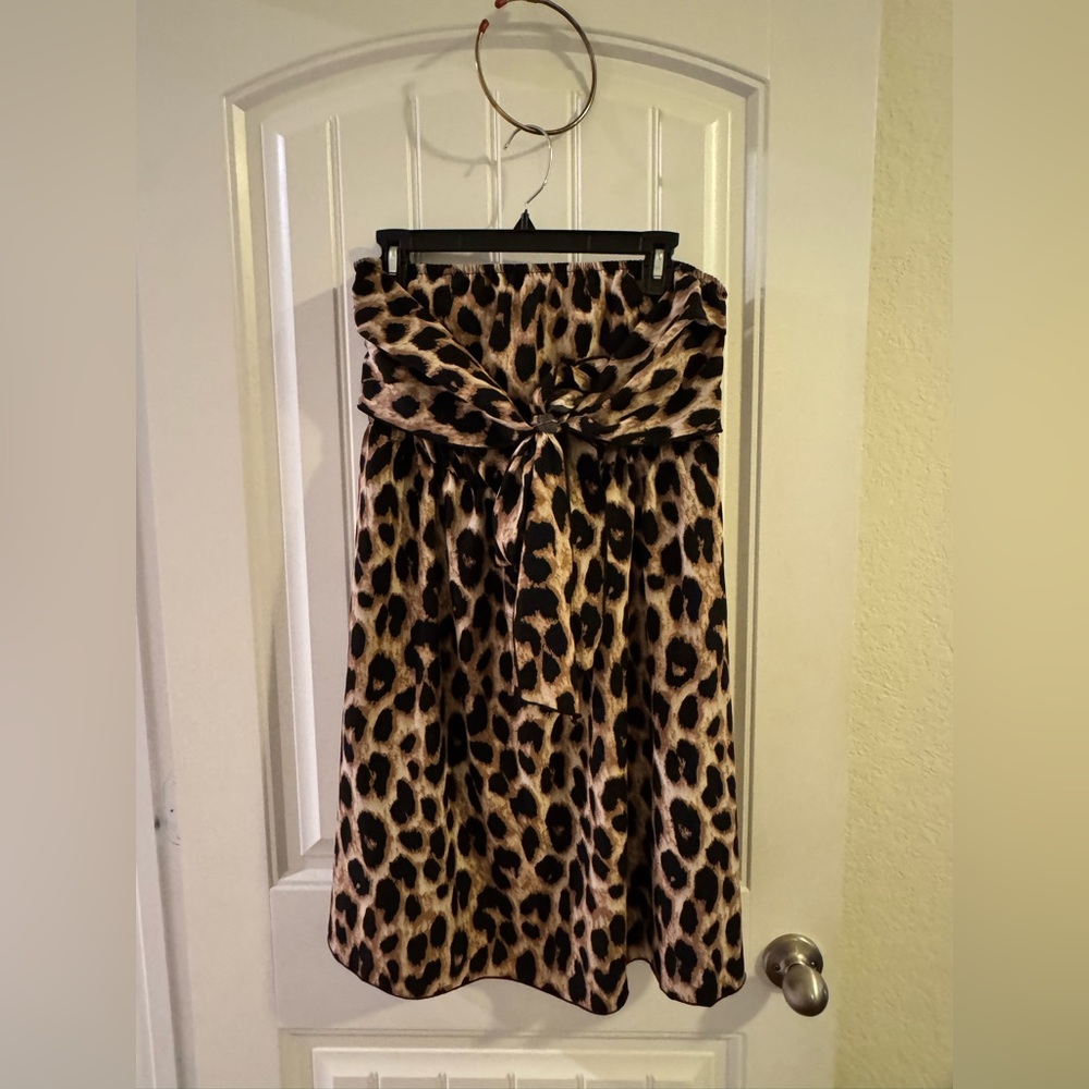 Chic SHEIN Curve Leopard Print Strapless Dress with Tie 0XL - Picture 2 of 6
